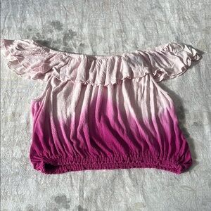 Free People Pink Ombré Ruffled Ruched Blouse Crop Top
